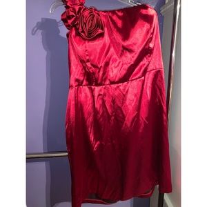 Red off the Shoulder Flower Ruffle Cocktail Dress